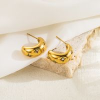 1 Pair Elegant Retro Roman Style C Shape Plating Inlay Stainless Steel Zircon 18k Gold Plated Ear Studs main image 4