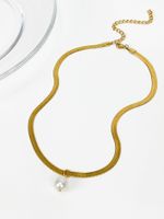 Simple Style Classic Style Geometric Stainless Steel Freshwater Pearl Plating 18k Gold Plated Pendant Necklace sku image 1