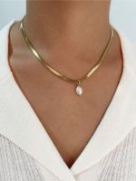 Simple Style Classic Style Geometric Stainless Steel Freshwater Pearl Plating 18k Gold Plated Pendant Necklace main image 1