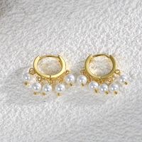 1 Pair Elegant Streetwear Geometric Plating Inlay Copper Artificial Pearls 18k Gold Plated Ear Studs main image 3