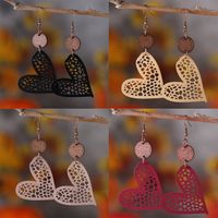 1 Pair Retro Heart Shape Pu Leather Wood Drop Earrings main image 1