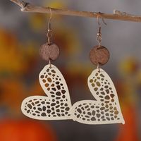 1 Pair Retro Heart Shape Pu Leather Wood Drop Earrings main image 4