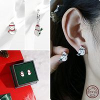 1 Pair Cute Snowman Epoxy Plating Sterling Silver White Gold Plated Rhodium Plated Drop Earrings main image 1