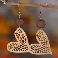 1 Pair Retro Heart Shape Pu Leather Wood Drop Earrings sku image 2