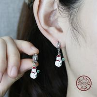 1 Pair Cute Snowman Epoxy Plating Sterling Silver White Gold Plated Rhodium Plated Drop Earrings main image 4