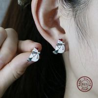 1 Pair Cute Snowman Epoxy Plating Sterling Silver White Gold Plated Rhodium Plated Drop Earrings main image 3