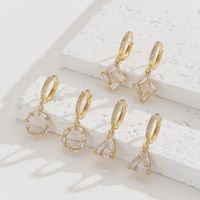 3 Pairs Classic Style Korean Style Triangle Round Square Inlay Copper Zircon Gold Plated Drop Earrings main image 3