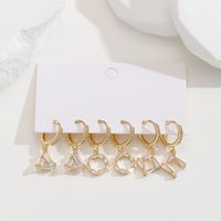3 Pairs Classic Style Korean Style Triangle Round Square Inlay Copper Zircon Gold Plated Drop Earrings main image 4
