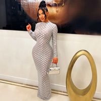 Women's Sheath Dress Sexy High Neck Long Sleeve Solid Color Maxi Long Dress Banquet Party sku image 6