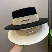 Women's Basic Retro Color Block Wide Eaves Fedora Hat main image 1