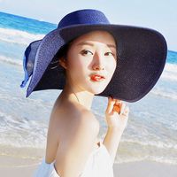 امرأة الأساسي عطلة رعوي اللون الصامد Bowknot طنف كبيرة قبعة الشمس main image 5