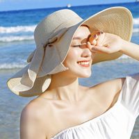 امرأة الأساسي عطلة رعوي اللون الصامد Bowknot طنف كبيرة قبعة الشمس main image 1