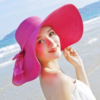امرأة الأساسي عطلة رعوي اللون الصامد Bowknot طنف كبيرة قبعة الشمس sku image 3