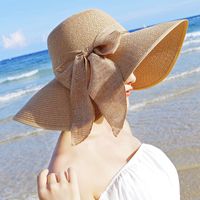 امرأة الأساسي عطلة رعوي اللون الصامد Bowknot طنف كبيرة قبعة الشمس sku image 7