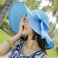 امرأة الأساسي عطلة رعوي اللون الصامد Bowknot طنف كبيرة قبعة الشمس sku image 8