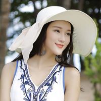امرأة الأساسي عطلة رعوي اللون الصامد Bowknot طنف كبيرة قبعة الشمس sku image 10