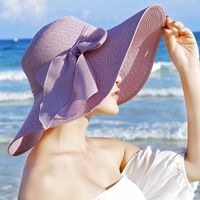 امرأة الأساسي عطلة رعوي اللون الصامد Bowknot طنف كبيرة قبعة الشمس sku image 12