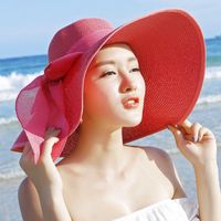 امرأة الأساسي عطلة رعوي اللون الصامد Bowknot طنف كبيرة قبعة الشمس sku image 13