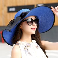 امرأة الأساسي عطلة رعوي اللون الصامد Bowknot طنف كبيرة قبعة الشمس sku image 17