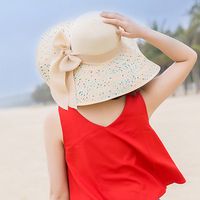 امرأة الأساسي عطلة رعوي اللون الصامد Bowknot طنف كبيرة قبعة الشمس sku image 18
