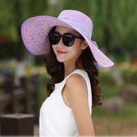 امرأة الأساسي عطلة رعوي اللون الصامد Bowknot طنف كبيرة قبعة الشمس sku image 20