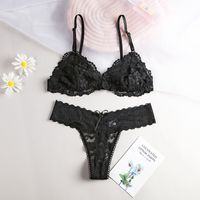 Solid Color Flower Wireless Bra Sexy Seamless Gather Breathable Lace Bra&panty Set sku image 1