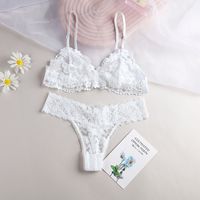 Solid Color Flower Wireless Bra Sexy Seamless Gather Breathable Lace Bra&panty Set sku image 4