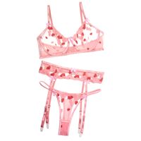 Women's Sexy Heart Shape Sexy Lingerie Sets Party Sheer Bra Low Waist Thong Sexy Lingerie sku image 1
