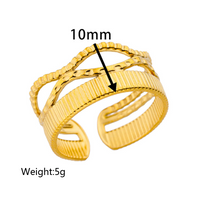 Vintage Style Exaggerated Solid Color Stainless Steel Criss Cross Plating 18k Gold Plated Rings main image 5