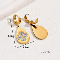 1 Pair Elegant Commute Oval Heart Shape Butterfly Plating Inlay 201 Stainless Steel Glass 18K Gold Plated Drop Earrings main image 10