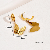 1 Pair Elegant Commute Oval Heart Shape Butterfly Plating Inlay 201 Stainless Steel Glass 18K Gold Plated Drop Earrings main image 11