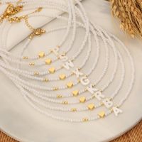 Original Design Simple Style Letter Artificial Crystal Shell Beaded Handmade 18K Gold Plated Women's Necklace main image 1