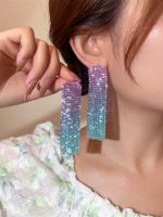 Fashion Alloy Rhinestone Gradient Color Earrings Daily Unset Drop Earrings sku image 12