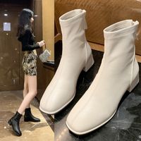 Women's British Style Solid Color Square Toe Classic Boots main image 1