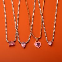 Copper Elegant Sweet Plating Inlay Heart Shape Zircon Pendant Necklace main image 5