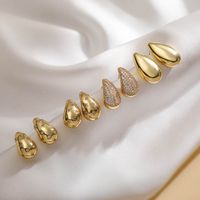 1 Pair Ig Style Casual Simple Style Water Droplets Plating Inlay Copper Zircon 18k Gold Plated Ear Studs main image 1