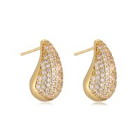 1 Pair Ig Style Casual Simple Style Water Droplets Plating Inlay Copper Zircon 18k Gold Plated Ear Studs main image 4