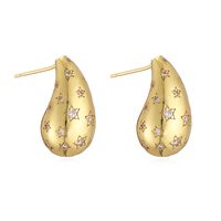 1 Pair Ig Style Casual Simple Style Water Droplets Plating Inlay Copper Zircon 18k Gold Plated Ear Studs main image 5