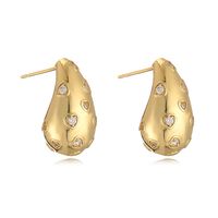 1 Pair Ig Style Casual Simple Style Water Droplets Plating Inlay Copper Zircon 18k Gold Plated Ear Studs main image 2