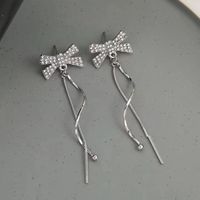 1 Pair Elegant Sweet Bow Knot Plating Inlay Alloy Artificial Rhinestones White Gold Plated Drop Earrings main image 2