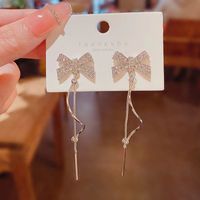 1 Pair Elegant Sweet Bow Knot Plating Inlay Alloy Artificial Rhinestones White Gold Plated Drop Earrings main image 3