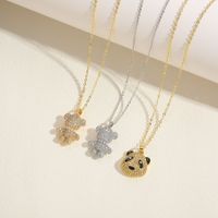 Cute Streetwear Little Bear Copper Plating Inlay Zircon 14k Gold Plated White Gold Plated Pendant Necklace main image 5