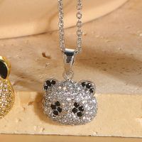 Cute Streetwear Little Bear Copper Plating Inlay Zircon 14k Gold Plated White Gold Plated Pendant Necklace main image 2