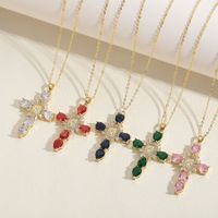 Elegant Classic Style Cross Copper Plating Inlay Zircon 14k Gold Plated Pendant Necklace main image 4