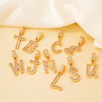1 Piece 304 Stainless Steel Copper Zircon Gold Plated Letter main image 3
