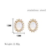 1 Paire Style Simple Ovale Incruster Acier Inoxydable 304 Strass Opale Plaqué Or 18K Boucles D'Oreilles main image 7