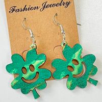 1 Pair Cute Four Leaf Clover Smiley Face Flower Wood Drop Earrings sku image 6