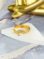 304 Stainless Steel 18K Gold Plated Vintage Style Plating Inlay Solid Color Zircon Open Rings main image 5