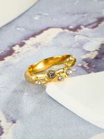 304 Stainless Steel 18K Gold Plated Vintage Style Plating Inlay Solid Color Zircon Open Rings main image 3