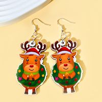 1 Pair Christmas Streetwear Animal Santa Claus Snowflake Wood Drop Earrings sku image 8